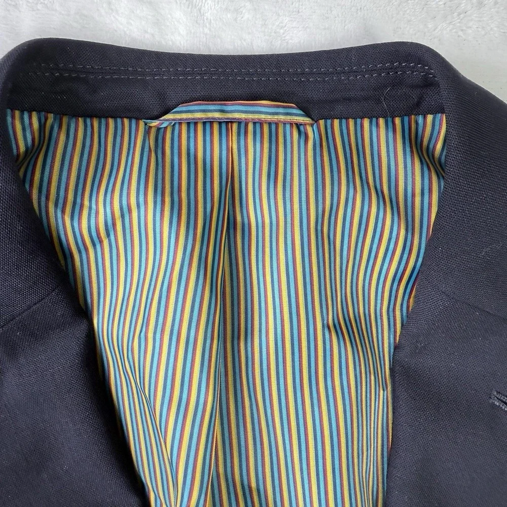 Q by Flynt Blazer Mens 44R Navy Journey 100% Wool Double Vented‎ Striped Lined